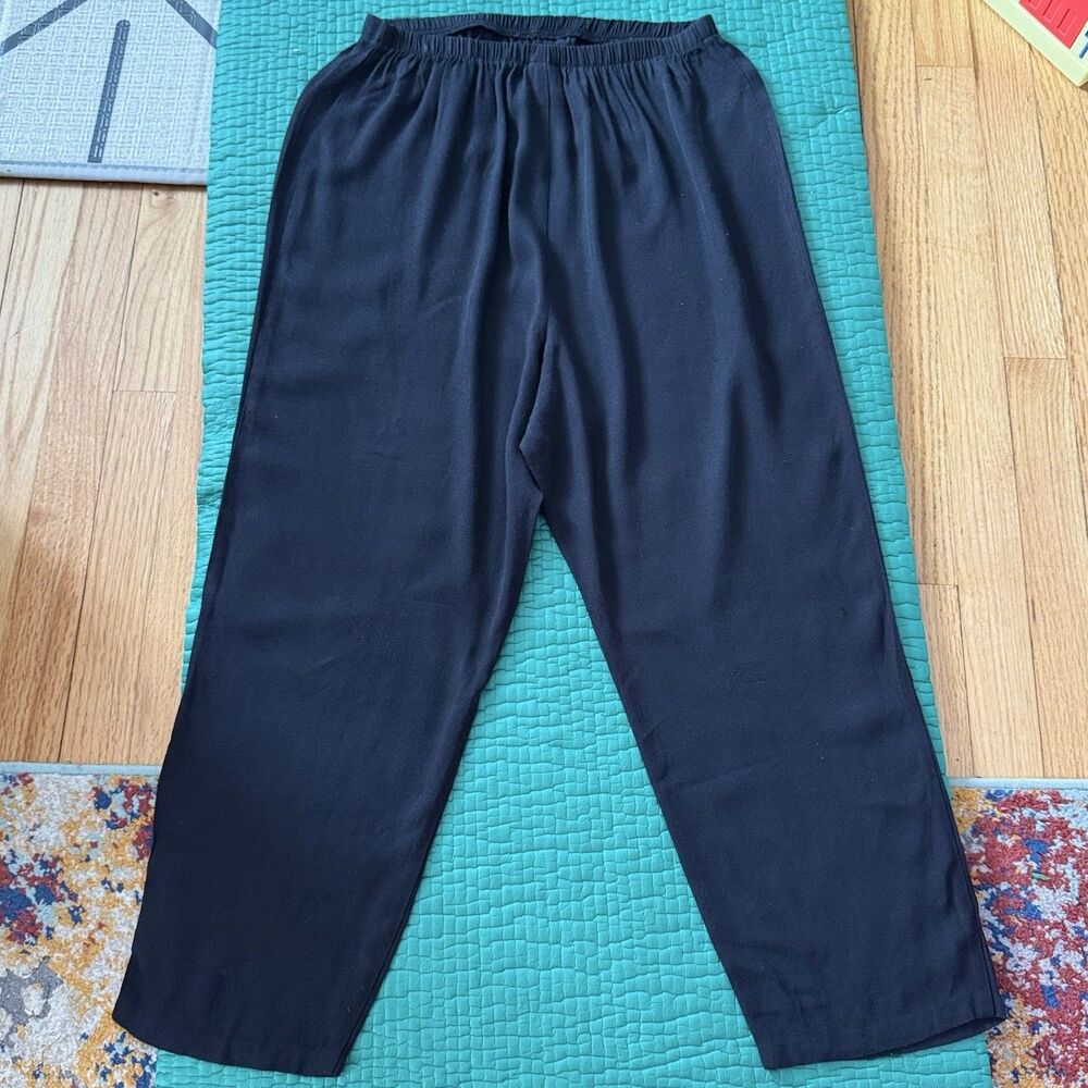 Vintage Crepe Pants Women S Black Artsy Boho Flowy High Waist Made In USA Rayon
